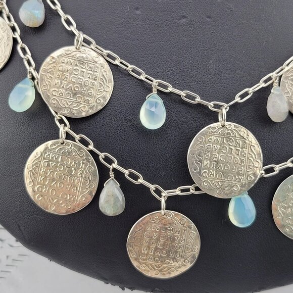Stunning Riviera Labradorite Stella & Dot Multi Strand Greek Coin Necklace - Picture 4 of 8